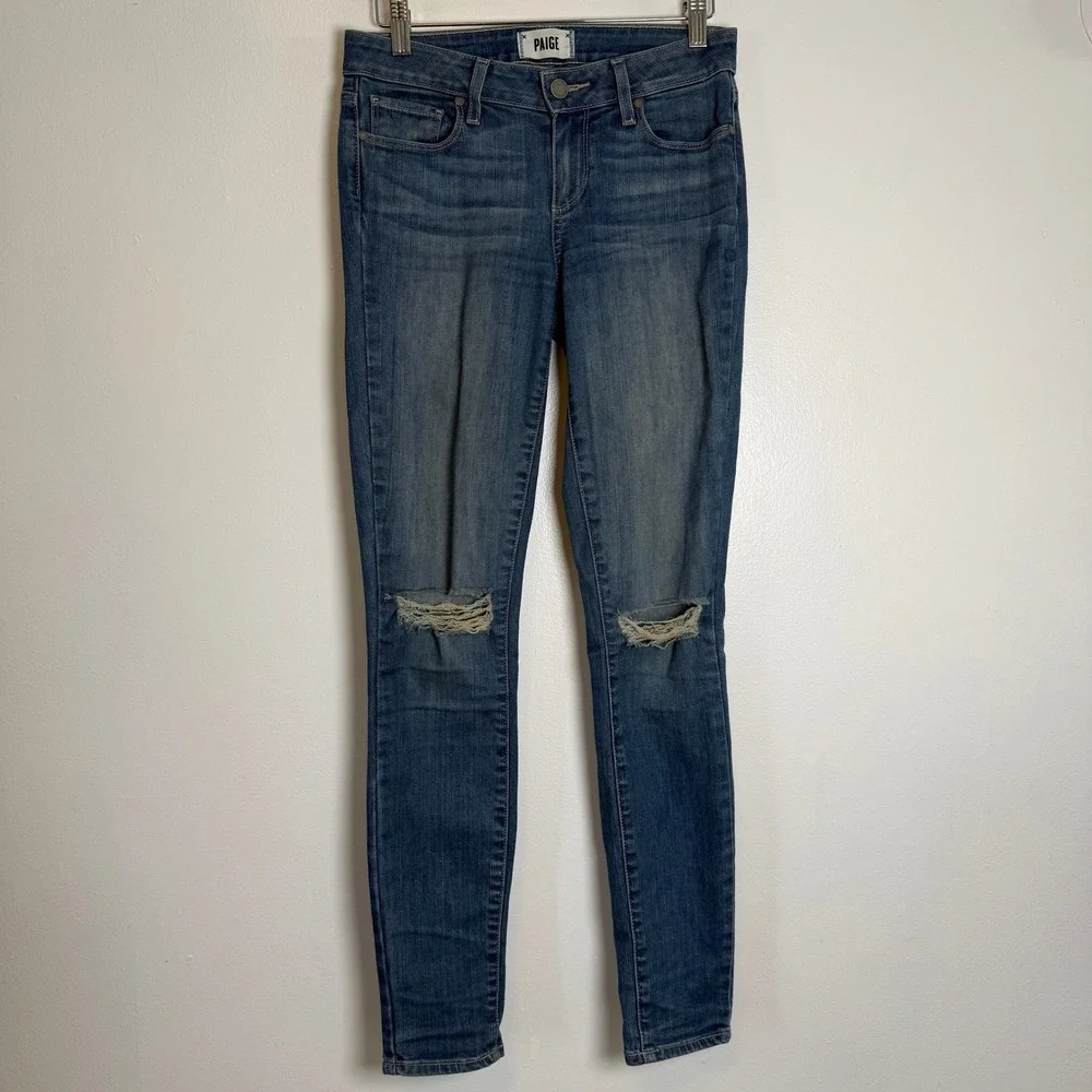 PAIGE Verdugo Ultra Skinny Jeans Medium Wash Ripped Knees Size 26